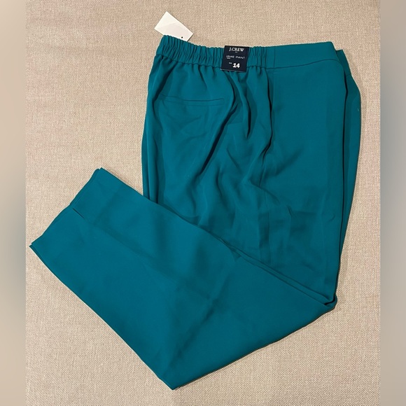 New J.Crew Jamie Cropped Pull On Pants In Teal/Emerald Green Size 14 - Picture 3 of 13